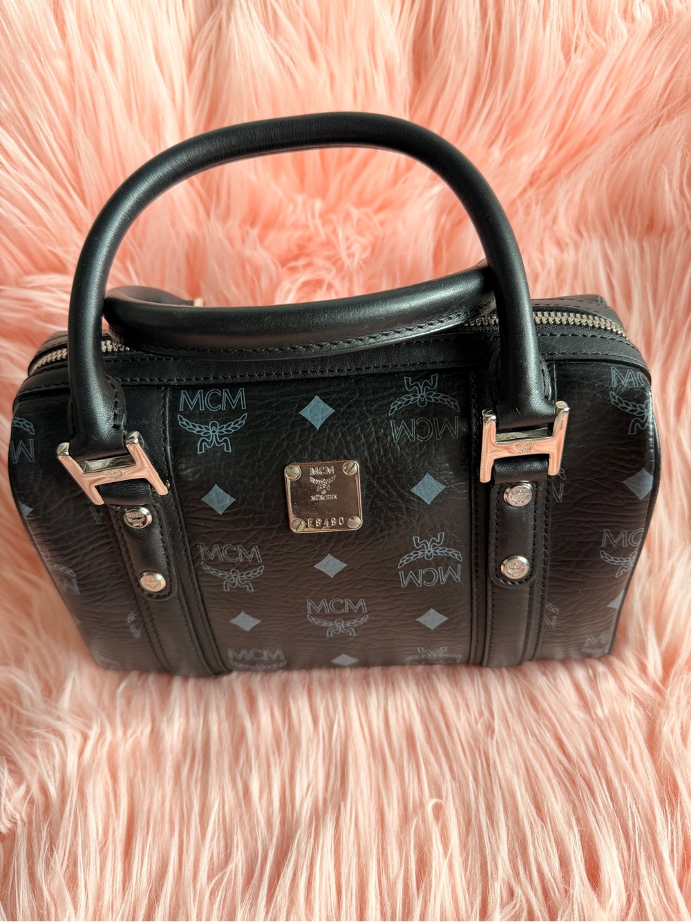 MCM Black Visetos Mini Satchel with Silver Hardware